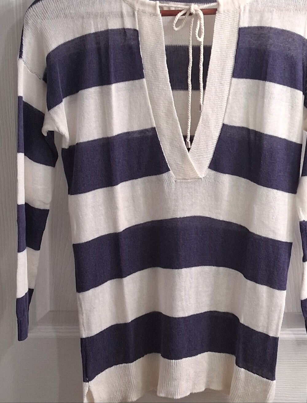 Loft Split Neck Striped Knit Sweater       Size S